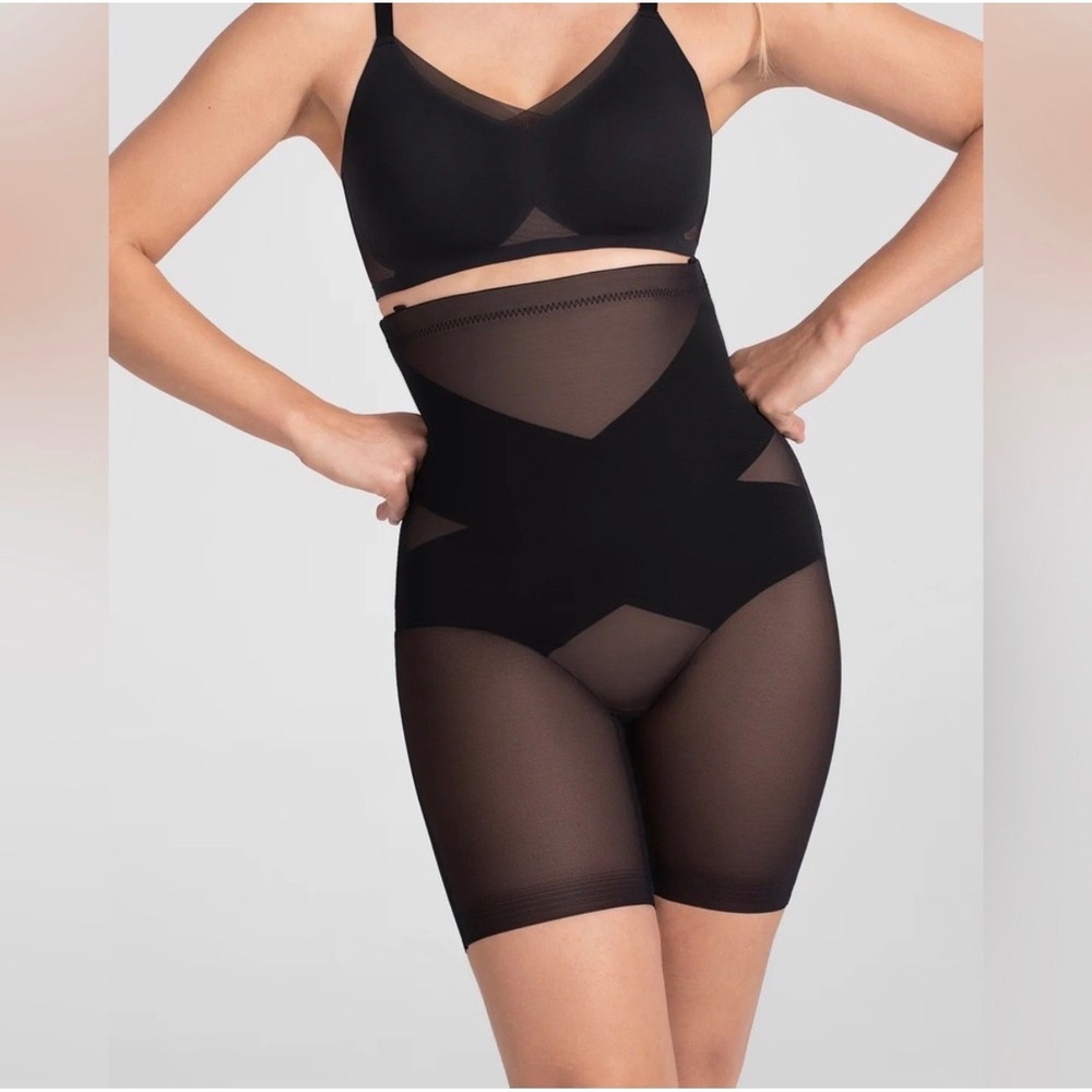 Honeylove High-Waist Black Shaping Shorts with Mesh Panels